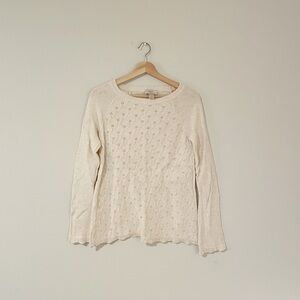 Loft • Cream Knit Bell Sleeve Sweater